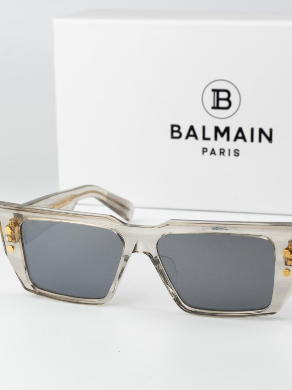 Balmain Men Sunglasses Titanium Crystal Grey Gold Cat Eye B-VI BPS-121B-54